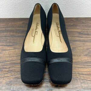 Salvatore Ferragamo Vintage Women's 7.5 AA Black Microfiber Square Toe Pumps